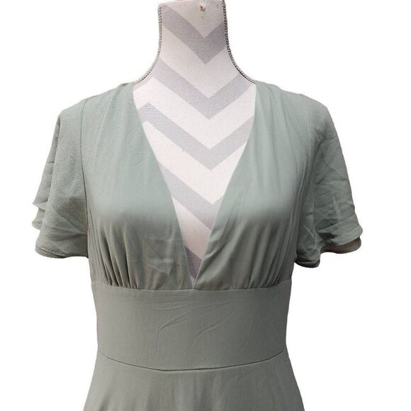 Lulus Size Large Promise Of Love Sage Brush Flutter Sleeve Maxi Dress NWT T - Picture 4 of 12